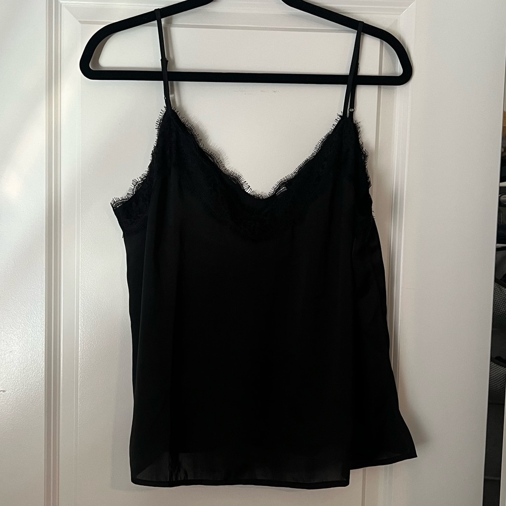 Black Satin Tank with Lace Detail